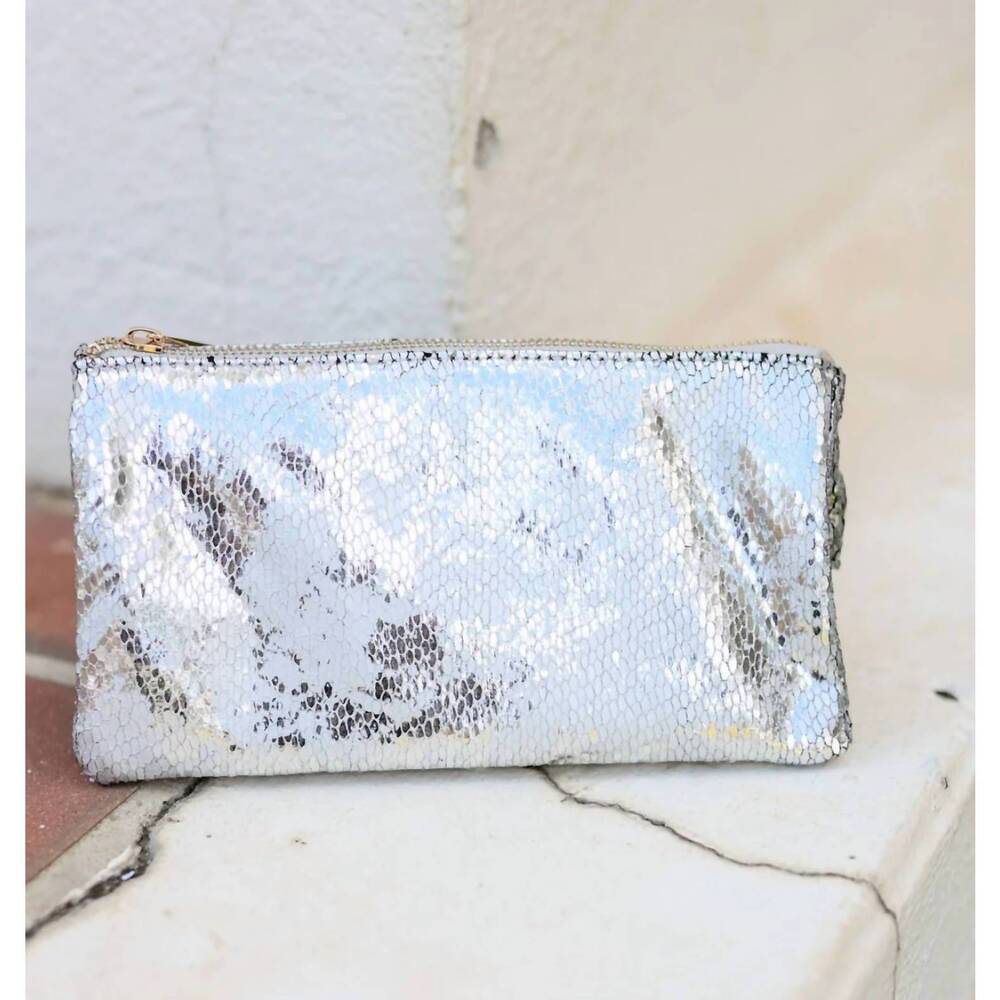 NEW CAROLINE HILL liz crossbody bag in silver fleck